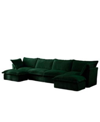 Slipcovered U Shape Sectional Sofa Green Corduroy