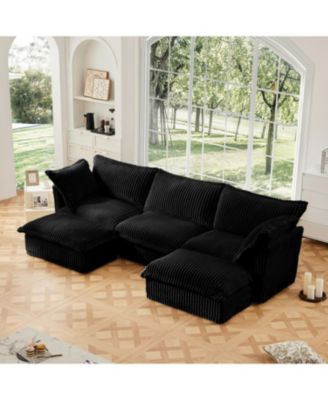 Slipcovered U Shape Sectional Sofa Black
