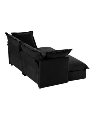 Black Chenille 2-Seater Sofa with Ottomans
