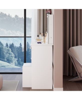 37" Vanity Table with Mirror Stool & Storage