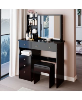 37" Vanity Table with Mirror Stool & Storage