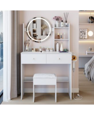 17" LED Vanity Table Set Touch 3 Colors Storage & Power