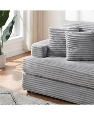 Corduroy 3-Seater Sofa w/ 4 Pillows - Gray