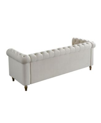Chesterfield Velvet Sofa 84.65 inch for Living Room Beige Color