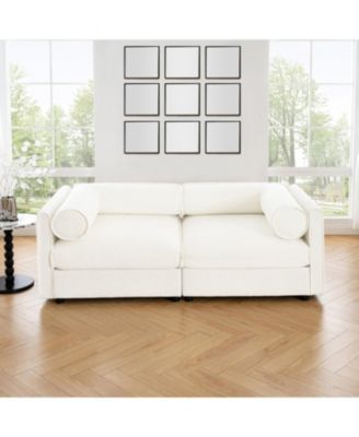 White Chenille 2-Seater Sofa with Hidden Storage
