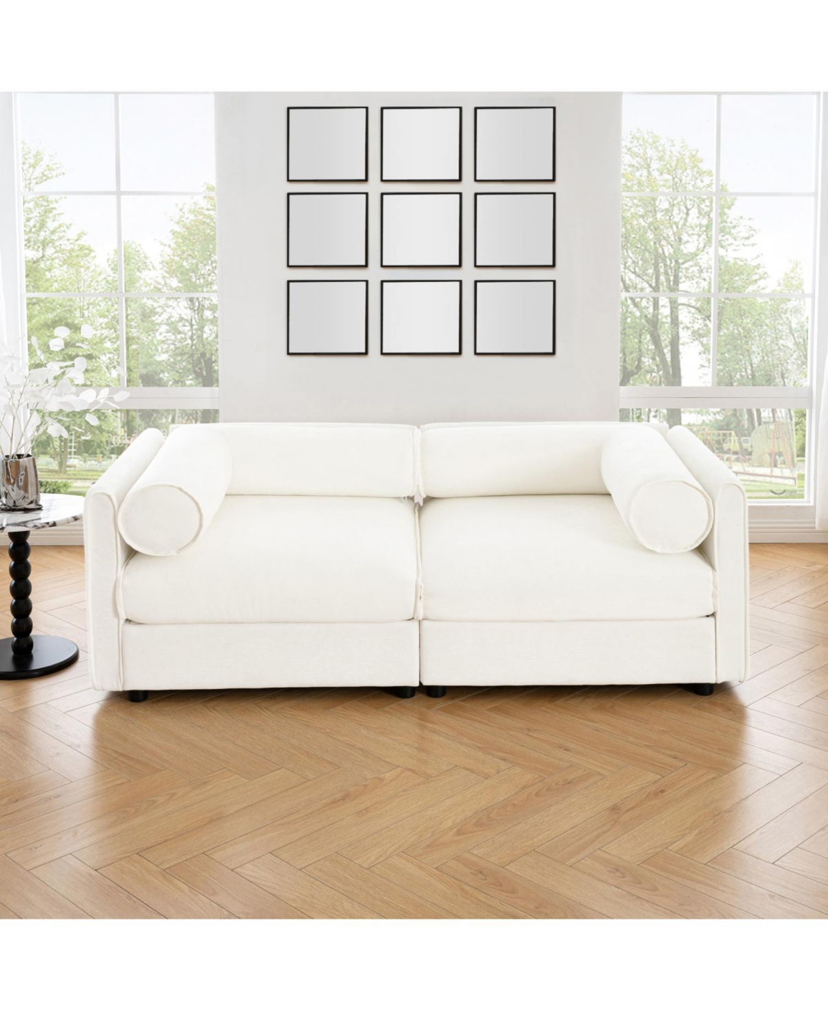 Streamdale Furniture White Chenille 2-Seater Sofa with Hidden Storage