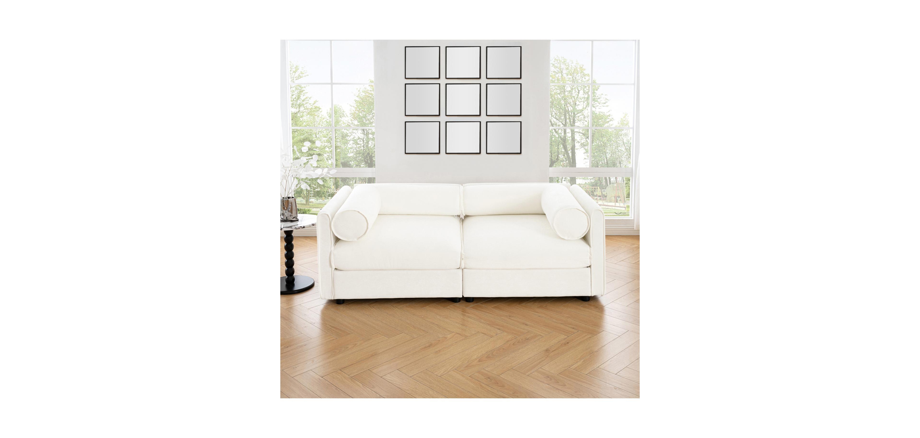 Streamdale Furniture White Chenille 2-Seater Sofa with Hidden Storage