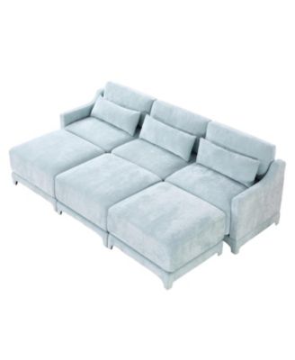 Sky Blue Chenille 3-Seater Sofa with Ottomans