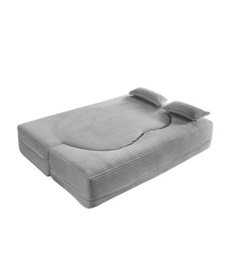  Convertible Corduroy Floor Sofa Bed with Pillows - Light Grey