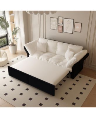 Queen Pull Out Sofa Bed, 3-in-1 Convertible Sleeper, Velvet, Beige