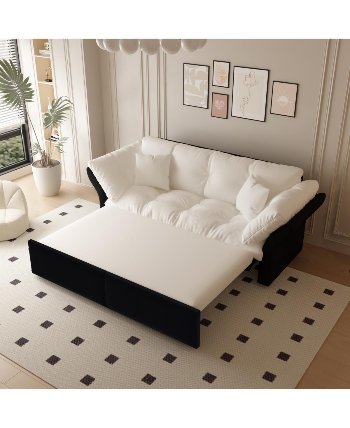 Streamdale Furniture Queen Pull Out Sofa Bed, 3-in-1 Convertible Sleeper, Velvet, Beige