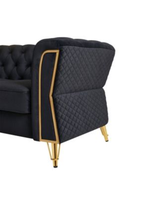 Modern Tufted Velvet Sofa 87.4 inch for Living Room Black Color