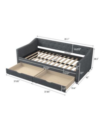 Twin Daybed with Drawers, Tufted Sofa Bed - Dark Grey