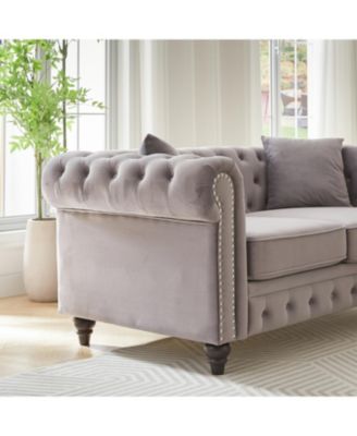 Modern Velvet Chesterfield Sofa with Nailhead Arms