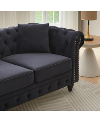 Modern Velvet Chesterfield Sofa with Nailhead Arms