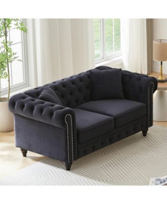 Modern Velvet Chesterfield Sofa with Nailhead Arms