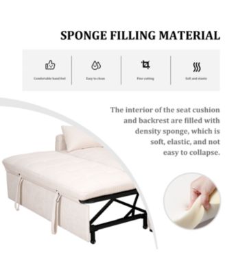 61" Fabric Sofa Bed with Storage Pockets & Adjustable Back