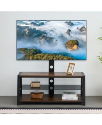 Wooden TV Stand with Mount, Swivel, Adjustable, Rustic Brown