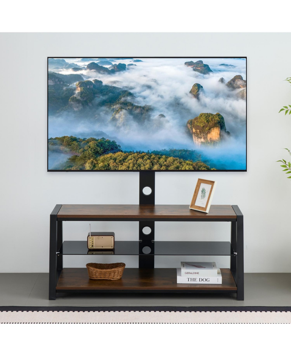 Streamdale Furniture Wooden Tv Stand with Mount, Swivel, Adjustable, Rustic Brown