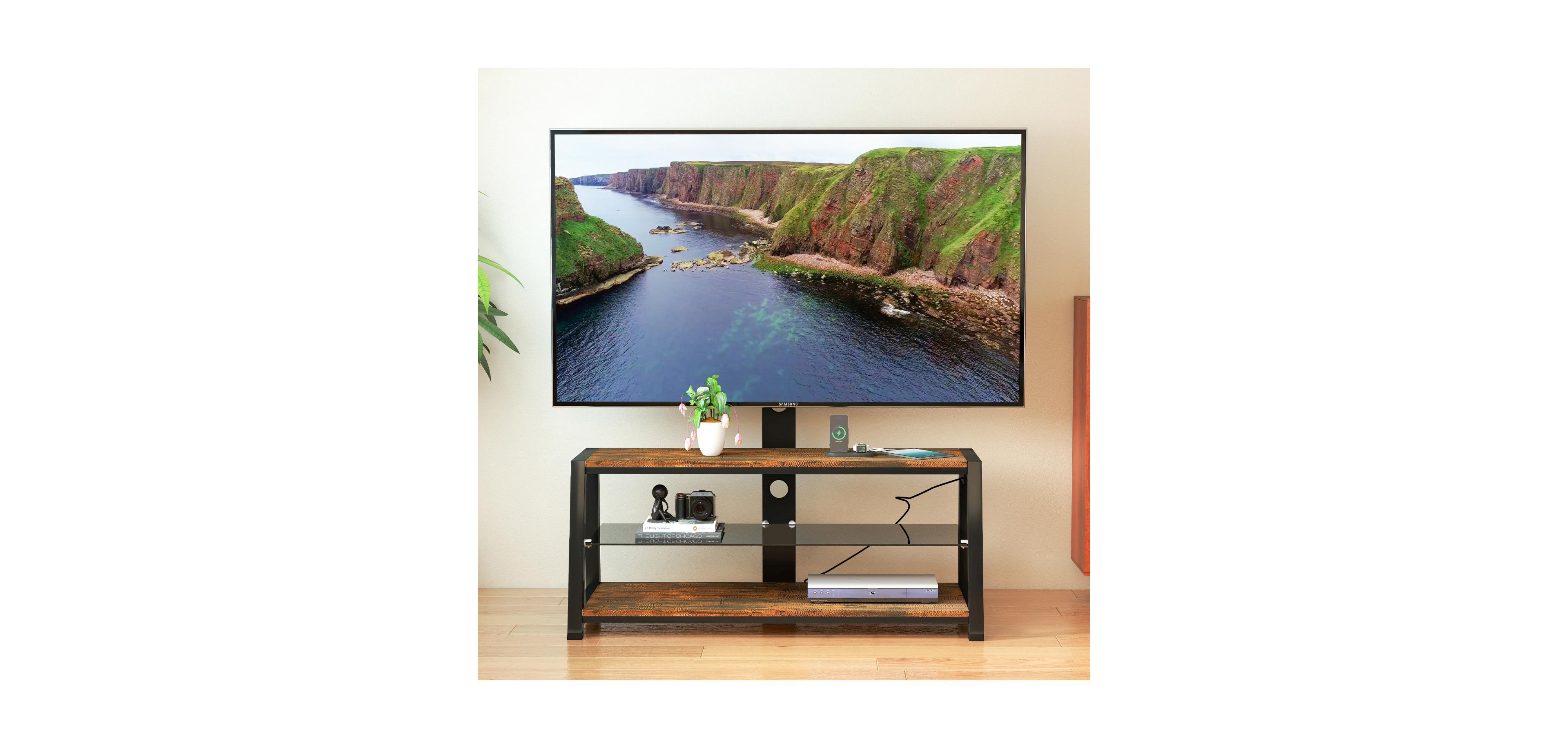 Streamdale Furniture Wooden Tv Stand with Mount, Swivel, Adjustable, Rustic Brown