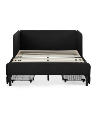 Upholstered Platform Bed Frame w/ 2 Drawers, Adjustable Velvet, Black
