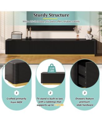 Streamdale Luxury Fluted TV Stand - 85", Faux Marble, 4 Drawers, Gold Base