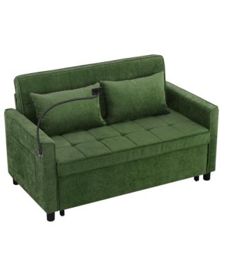 56.9" Loveseat Sleeper Sofa w/ USB Ports & Phone Holder, Green