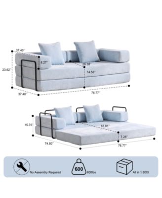 Convertible Floor Sofa Bed with Pillow & Armrest - Light Blue