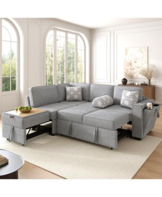 Convertible Sectional Sofa Bed w/ Pull-Out Sleepers, Table, USB, Storage