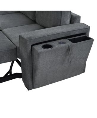 Streamdale Convertible Sectional Sofa Bed w/ Pull-Out Sleepers, Table, USB, Storage - Dark Gray
