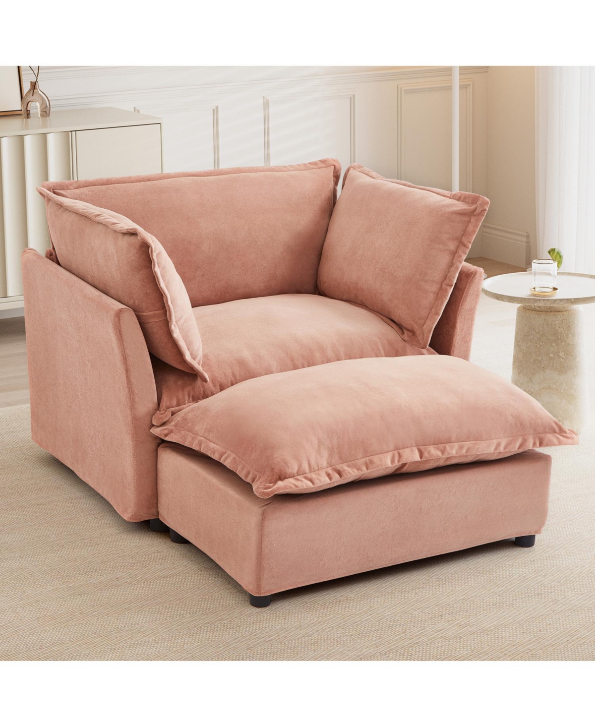 Streamdale Furniture Cozy Pink Armchair Sofa with Ottoman