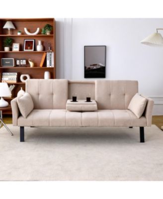 Streamdale 70" Cotton Linen Sofa Bed- Foldable, Cup Holder, Side Storage