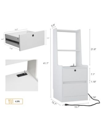 Nightstands Set of 2, Charging, Night Light, Bookshelf, Storage