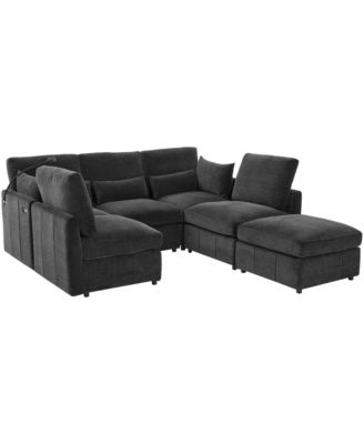 Streamdale Modern Sectional Sofa U-shaped Couch w/ Ottoman, USB & Phone Holder