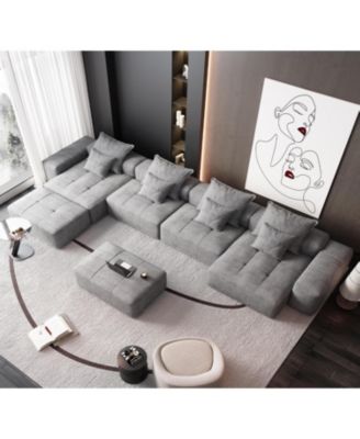  Modern Chenille Sectional Sofa with 8 Pillows, DIY Combination, GREY
