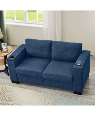 67.7" Modern Blue Loveseat with Cup Holder & Storage