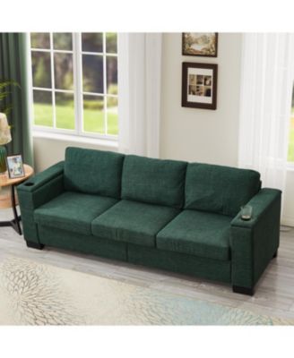 Modern Green Sofa with Cup Holder & Storage