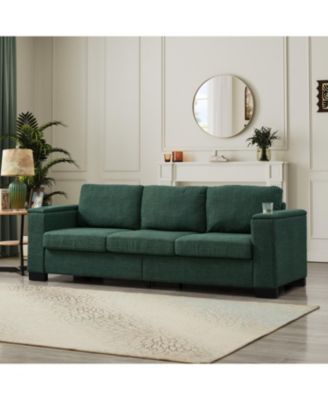 Modern Green Sofa with Cup Holder & Storage