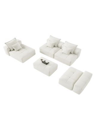 Modern Chenille Sectional Sofa with 6 Pillows