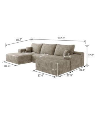 107" Cloud Sectional Sofa with Ottoman, Modern Upholstered Couch, Camel Corduroy