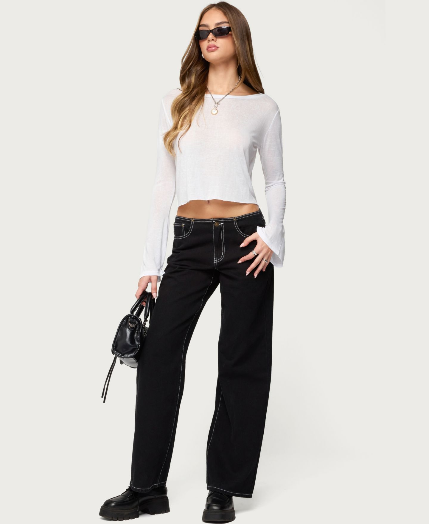 Женский топ Edikted Catalena Long Sleeve Sheer, цвет: Белый — фото 4