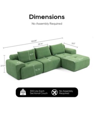 L-Shaped Corduroy Sectional Sofa Bed - Memory Foam, Steel Frame