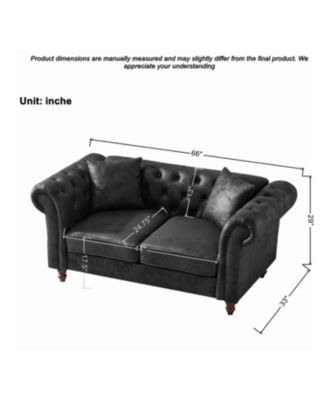  66" Chesterfield Tech Fabric Sofa, Mid Century Modern Couch, Black