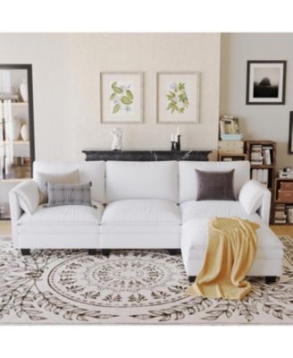 107.8" 3 Seater L-Shaped Sofa Couch with Ottoman & Pockets