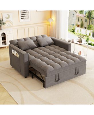 Velvet Sleeper Sofa Couch Bed - Small Loveseat with Pillows - Dark Gray