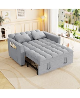 Velvet Sleeper Sofa Couch Bed - Small Loveseat with Pillows - Gray