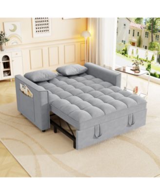 Velvet Sleeper Sofa Couch Bed - Small Loveseat with Pillows - Gray