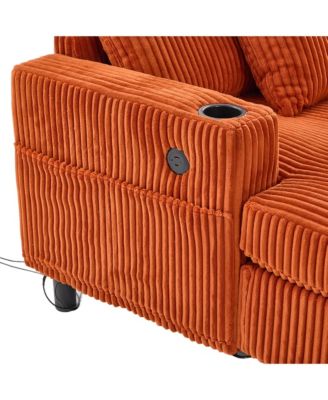  Corduroy Oversized Recliner Sofa w/ USB, LED, Cup Holder