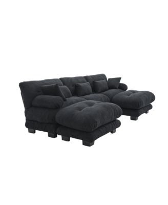  Pelletized Velvet Cloud Couch w/ 2 Ottomans & 3 Seater Sofa