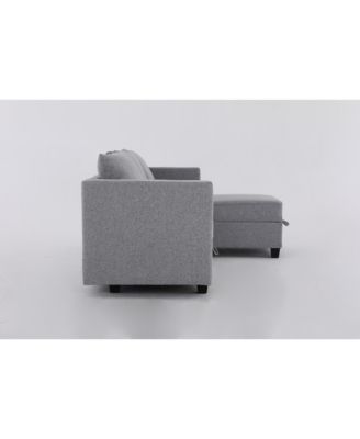 Small Sectional Sofa Couch with Convertible Chaise Ottoman - Light Grey